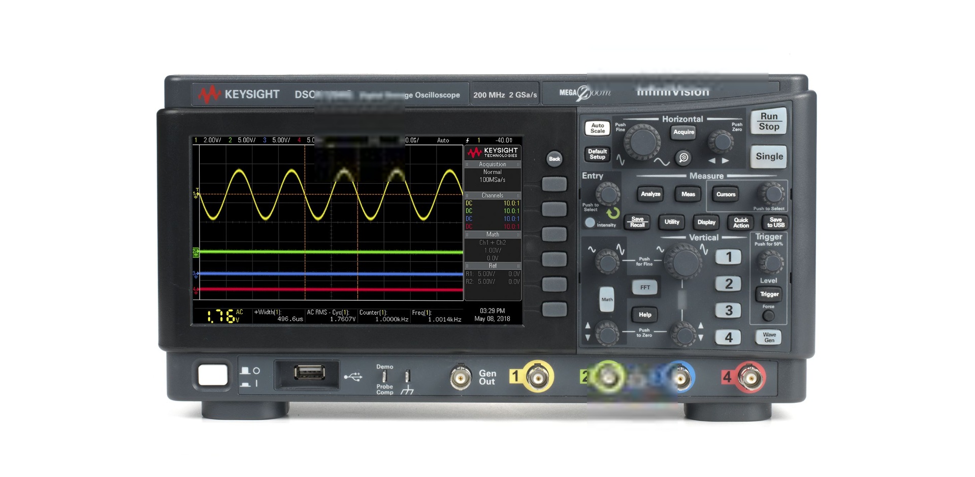 DSOX1204G Oscilloscope: 70/100/200 MHz, 4 Analog Channels, with WaveGen