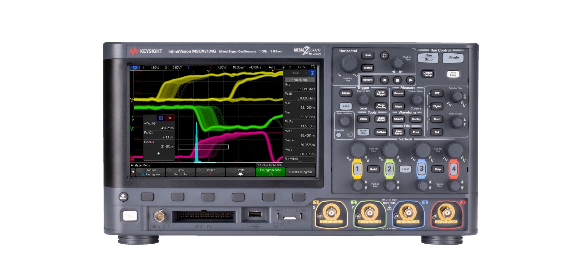 MSOX3052G Mixed Signal Oscilloscope: 500 MHz, 2 Analog Plus 16 Digital Channels